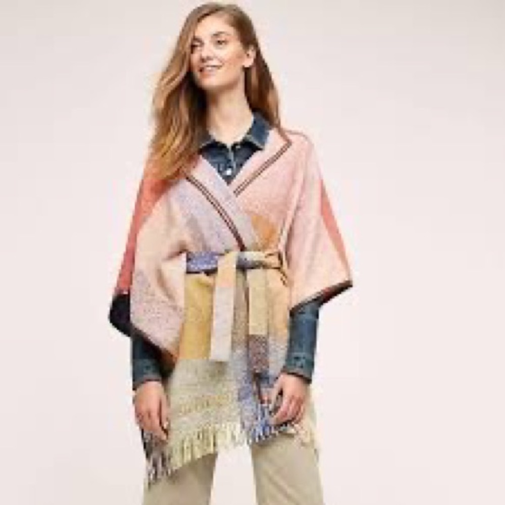 Anthropologie Nomad Morgan Carper Colorpane Poncho